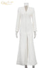 Sexy Slim White Women's Dress V-Neck Long Sleeve Ankle Length Dresses Elegant Classic Slit Female Dress