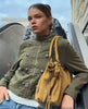 Green Napoleon Short Jeans Jacket Women's Chic Stand Collar Long Sleeve Zipper Crop Coat Lady Fall Daily Street Outwear