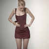 Elegant Solid Shawl Mini Dress Women Chic Half High Collar Waist Cinching A-line Short Dresses Lady Party Evening Gown