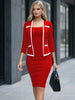 Womens Elegant Colorblock Patchwork Faux Work Office Knee Length 2/3 Sleeve Business Casual Party Pencil Bodycon Sheath Dress