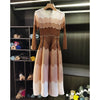 Designed Women's Pleated Dress O-neck Loose Fit Color Block Beaded Long Sleeve Famale Clothing 2DB6598