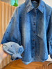 European and American Style Blue Heart Patterned Denim Shirts for Women Long-sleeved Spring Coats