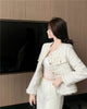 French White Tweed Crop Jacket for Women Autumn Elegant Slimming Decor Button Coat Woman Round Neck Long Sleeve Outerwear
