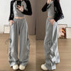 Harajuku Wide Leg Sweatpants for Woman Y2K Bow Lace-Up High Waist Oversized Pants Hip Hop Baggy Gray Sports Trousers Women