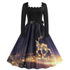 Women's Vintage Christmas Party Dress Long Sleeve Casual Print 50s 60s Elegant Year Celebration Customs
