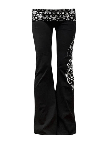 Autumn Black Y2K Women's micro Pull Sports Casual Dark Style Letter Printed Patchwork Pants