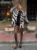 Women's Brown White Zebra Print Lapel Blazer Vintage Wide Stripe Thick Velvet Loose Suit Jacket Autumn High Street Outwear