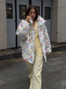 Women's Puffer Jacket Oversized Stand Up Collar Zipper Closure Floral Print Warm Cotton Filled Coat Autumn Winter