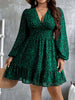 Sexy V-Neck Leopard Print Long-Sleeve Dress Plus Size Women Clothing American Slim A-Line Skirt Elegant Party Evening Dress