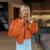 Street Print Pu Leather Women Jacket Stand Collar Long Sleeve Patchwork Female Coat Autumn Winter Lady Streetwear