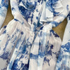 Court Style Long Dresses for Women Floral Print Flare Sleeve Stand Collar Female Elegant Vestidos Chiffon Maxi Dress