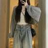 Autumn Y2K Shrug Long Sleeve Cardigan for Women Korean Hollow Out Knitted Coat Harajuku Loose Lightweight Shawl Tops