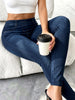 Women's Washed Blue Faux Denim Ankle Leggings High Stretch Pants for Jogging Light Hikes Low-Impact Fitness Daily Wear