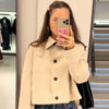 Waterproof Crop Jacket Women's Jacket Autumn Casual Beige Short Windbreaker Long Sleeve Outerwears Button Trench Coat