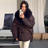 Thichen Winter Padded Coat Women Faux Fur Collar Belted Waist Tie Loose Oversized Quilted Jacket Warm Outerwear Daily Streetwear
