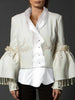 Women Pearl Tassel Jacket Elegant Stand Collar Pearl Fringed Decor Embroidery Flare Sleeve Coat Autumn Winter Outwear