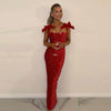 Year Women‘s Red Evening Dress Mid-Length Elegant Floral Christmas Dress with Bow Straps Cocktail Party Gown Dress