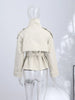 Women's Trench Coat Double Breasted Stand Collar Epaulet Lace Up Long Windbreaker Office Lady Autumn Winter Solid Slim Outerwear
