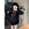 Casual Knit Hoodie Cardigan Women Long Sleeves Zipper Faux Fur Patchwork Coats Female Autumn Winter Solid Thick Knitwears