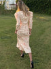 Elegant Printed V-Neck Long Dress Female High Waist Bandage Slim Contrast Party Dress Evening Women's Lace-Up Maxi Dress