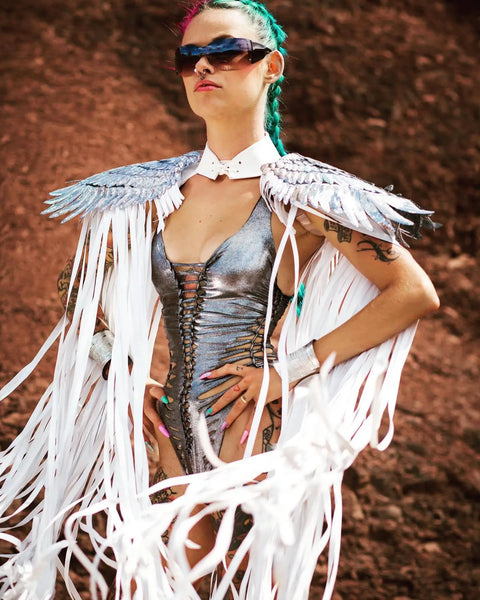Sparkly Wing Fringe Tassel Patchwork Shawl Women Vintage Cosplay Cape Ponchos Bohemian Cardigan Cloak Boho Capes Streetwear
