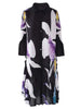 Pleated Print Dress For Women Lapel Single Breasted Loose Long Contrast Color Female Dresses 2DA4600
