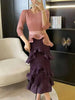 French Irregular Women's Pleated Dress O-neck Tie Three Quarter Sleeve Temperament Cake Dresses Spring 2DE172