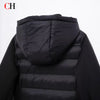 CH Womens Round Sew On Patch Detail Horizontal Quilted Hooded Padded Jacket Full Zipper Casual Daily Wear