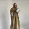 Elegant Khaki Women's Trench Coat Long Autumn Loose Stand Collar Full Sleeved Single Breasted Pocket Side Split Windbreaker