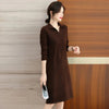 Autumn Women's Lapel Knee Length Sweater Dress Loose Temperament Solid Color Straight Knit Bottom Skirt