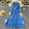 Chic Lace Slim Stand Collar Long Sleeve Spliced Single Breasted Dress High Street Vintage Evening Women Autumn Winter Clothing