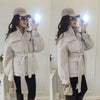 Casual Solid Woolen Loose Coats Women Belt Stand Collar Full Sleeve Zippers Lace Up Coat Female Autumn Lady Outwears