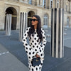 Casual Polka Dot Dress Women's Slim O-neck Full Sleeve High-Waisted Floor-Length Dresses Spring Autumn Robes