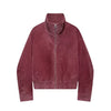 Women Dusty Pink Faux Suede Cropped Jacket Chic Full Zip Stand Collar Elastic Hem Short Coat Autumn Casual Street Outwear