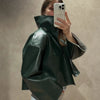 Lapel Long Sleeve Faux Leather Jacket Women Street Turn-down Collar Single Breasted Loose Coats Chic Lady Jackets Outerwears
