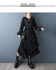 Irregular Black Vintage Pleated Dresses For Women Loose Casual Long Sleeve Midi Dress Clothing Spring Autumn