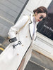 Women White Long Woolen Coat Autumn Winter British Hepburn Style Thicken Slim Double-Breasted Woolen Coat Women Outwear