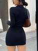 Long Sleeve Dresses for Women Black Sexy Club Bodycon Mini Dress Y2k High Waist Ladies Korean Short Dress Basic Autumn Winter