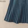 Women's Pleated Midi Dress Elegant V-Neck 3/4 Sleeve Button Up A-Line Dresses Office Commuting Wear Woman Clothing S-3XL
