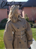 Elegant Double Belt Women Windbreaker Casual Khaki Long Sleeve Lapel Button Female Jacket Autumn Winter Lady Streetwear