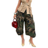 Women's Camouflage Streetwear Cargo Capri Pants High Waist Wide Leg Pockets Baggy Cropped Trousers Bottoms