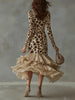 Dress Leopard Print Splicing Ruffle Dress For Women Elegant Casual V-neck Bodycon Irregular Hem Dresses Robe Femme