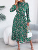 Floral Stand Up Collar Bridesmaid Dress Spring Autumn Elegant Long Sleeve Waist Cinching Pleated Dresses Woman Clothing