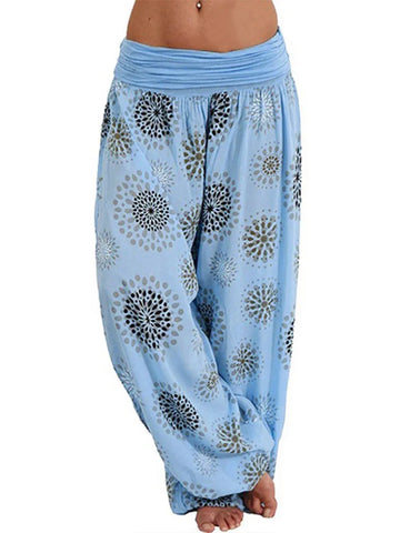 Women's Pants Floral Printed Patchwork Pleaded Harem Pants Bohemian Female High Waist Wide Leg Trousers Casual Ladies Streetwear