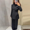 Balck Pants Set For Women Casual Stand Collar Single Breasted Blazer Wide-leg Pants Lady Spring Chic Street Outfits