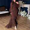 Long Sleeve Women's Autumn Dress Elegant O Neck Layered Ruffle Evening Dress Casual Solid Chiffon Irregular Maxi Dresses