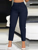 Women Elegant Autumn High Waist Slim Straight Casual Trousers Polyester Solid Color Office Lady Cropped Pants