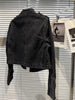 Punk Style Black Stand Up Collar Denim Jackets Vintage Washed Motor Coat For Women Autumn Loose Long Sleeve Outerwear