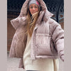Chic Women Print Hooded Padded Jacket Oversized Zip Up Long Sleeve Warm Winter Coat Casual Daily Ladies Quilted Cotton Outerwear