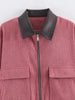 Spring Pink Casual Jacket Women's Loose Fit Streetwear Front Zipper Pockets Lounge Wear Daily Outerwear